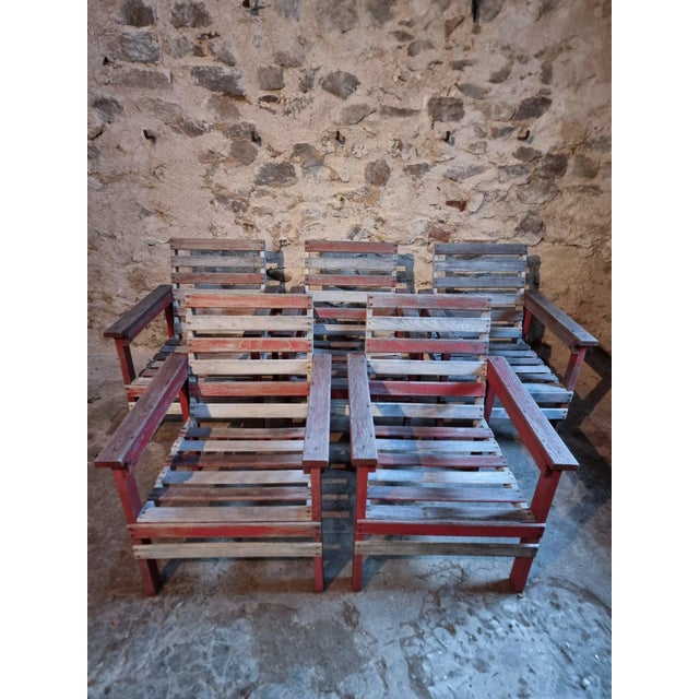 Rustic French Lounge Chairs in Beech and Chestnut, 1930s, Set of 5 For Sale - Image 3 of 18