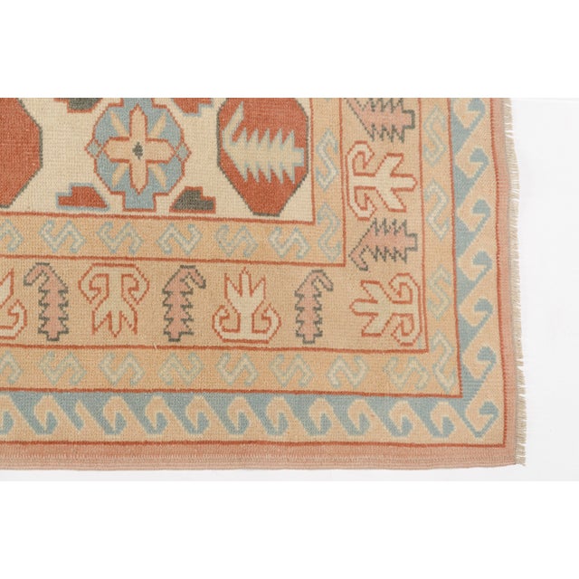 1960s Hand-Knotted Bohemian Area Rug, Faded Terracotta and Blue Carpet For Sale - Image 5 of 10