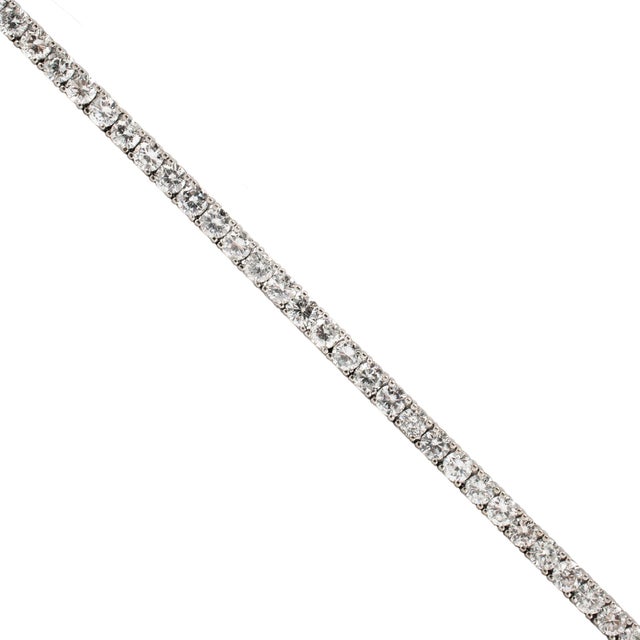 Modern 14k White Gold 14.44ct Round Diamond 4 Prongs Matinee Chain Tennis Necklace For Sale - Image 3 of 8