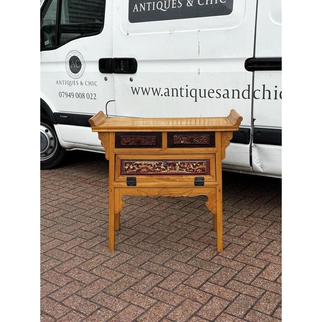 Oriental Console Table with 2 Drawers And A Cupboard. 86 cms high 90 cms wide 35 cms depth Strong & very useable, a used...