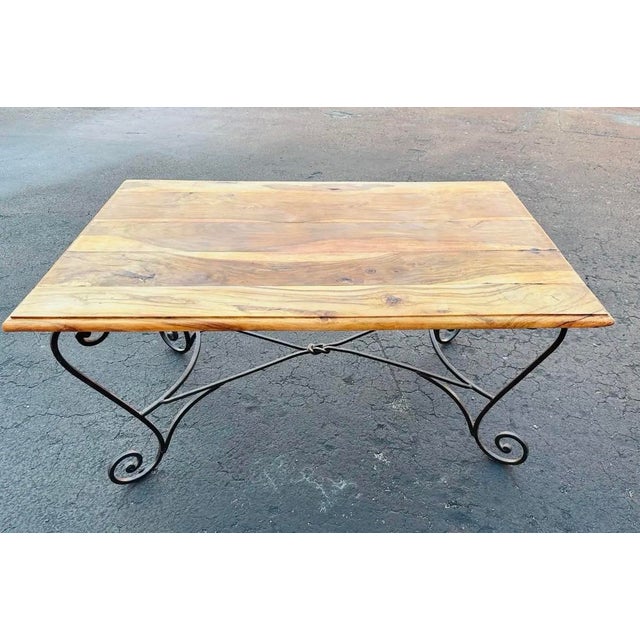 1990s French Handcrafted Live Edge and Wrought Iron Base Dining Table For Sale - Image 4 of 11