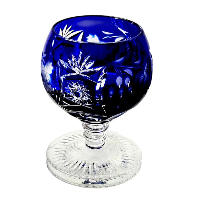 Traditional Ajka Hungary Cobalt Cut-to-Clear Miniature Brandy Snifter — 3" Crystal For Sale - Image 3 of 12