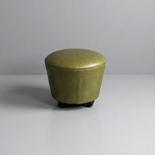 Italian Modern Green Faux Leather Pouf, 1970s, Set of 3 For Sale - Image 6 of 18