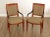 High Quality American Made Pair of Custom Upholstered Fruitwood Frame Armchairs with Carved and Gold Painted Dolphin Arms