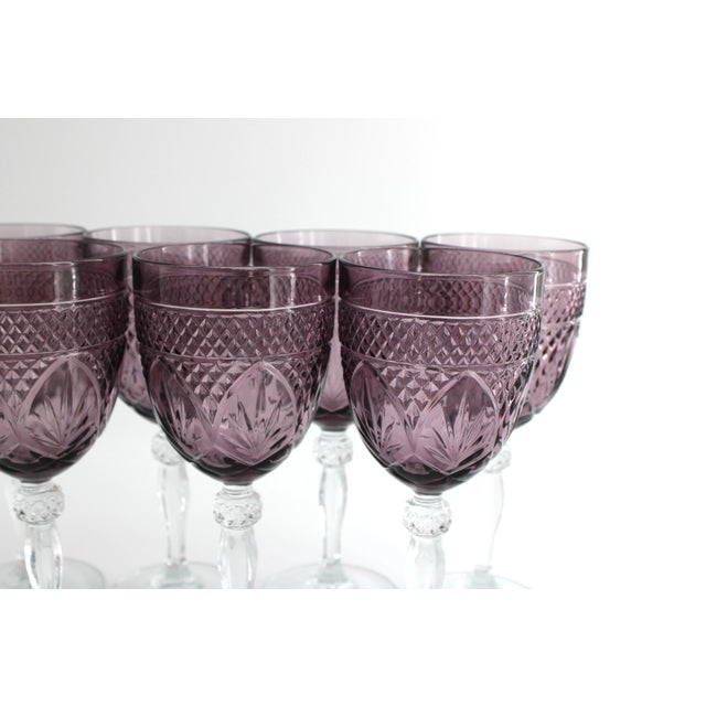 Cristal d' Arques 1990s Cristal d'Arques Purple Amethyst Water Wine Crystal Goblets Glasses - Set of 7 For Sale - Image 4 of 5