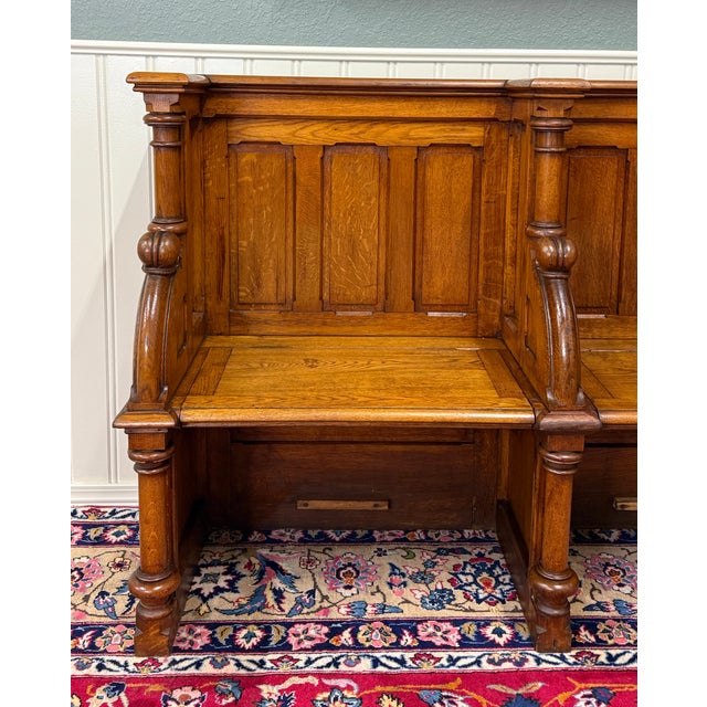 Antique French Pew Bench Double Seat Oak For Sale - Image 11 of 18