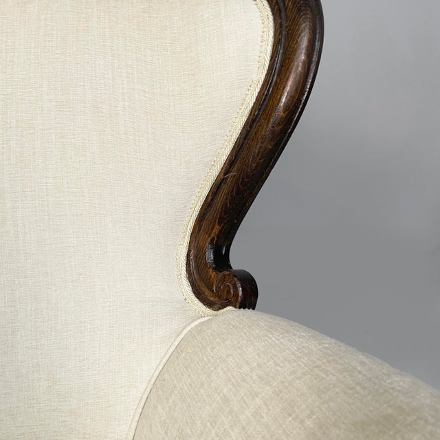 Italian Luigi Filippo Style Armchairs in Wood and White Fabric, 1930s, Set of 2 For Sale - Image 10 of 18