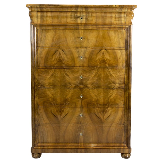 19th Century Biedermeier Walnut Chiffonier or High Chest of Drawers For Sale