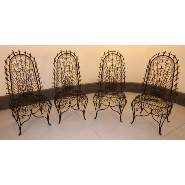 John Salterini Mid 20th Century John Salterini High-Back Hearts Peacock Chairs 4 Pieces, Attributed For Sale - Image 4 of 9