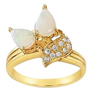 Pear Shaped Opal Diamond Ring, Size 5 For Sale