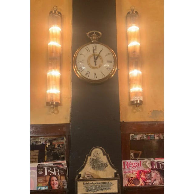 Pair Skyscraper Vintage Art deco 4 light Old Lamp Wall Sconces Fixture Brass & Glass Rod Ship Light Excellent Working...