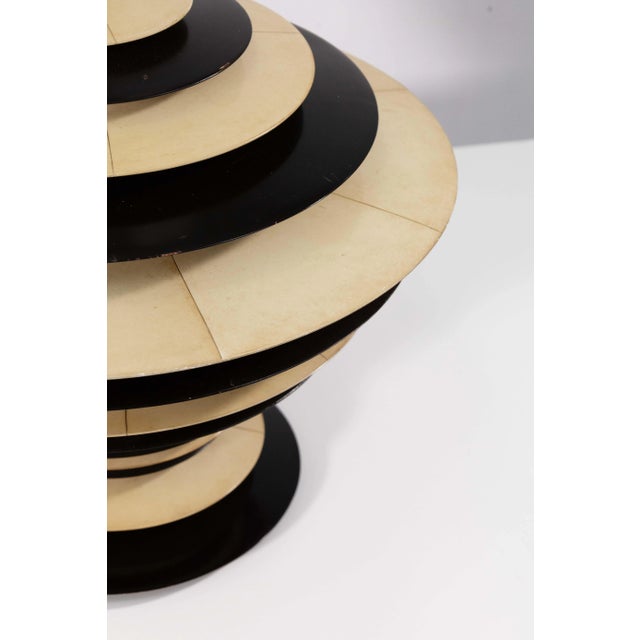 Art Deco Pair of Vintage Large Art Deco Ebony and Cream Colored Discus Lamps For Sale - Image 3 of 8