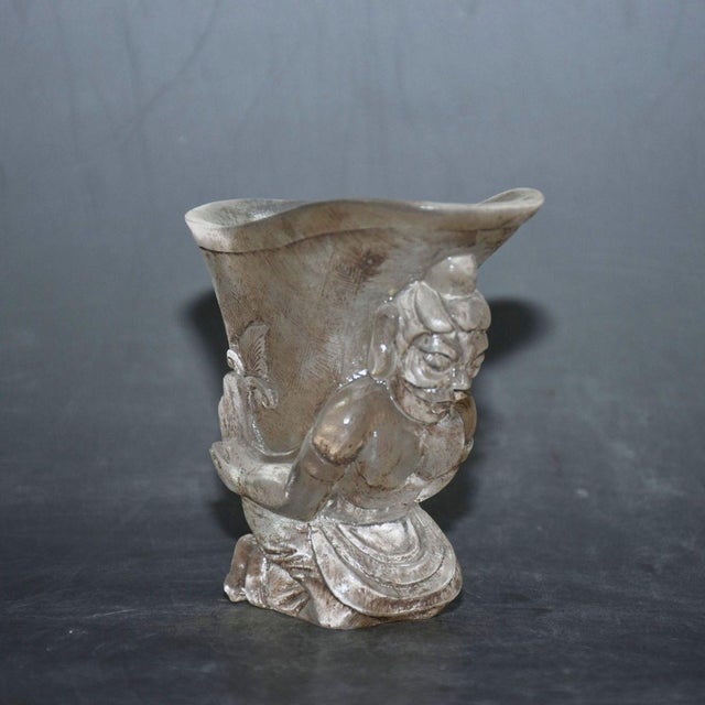 1940s 1940s Chinoiserie Hand Carved Liuli Glass Figural Wine Cup, Kneeling Beauty Sculpture, Decorative Libation Vessel For Sale - Image 5 of 9