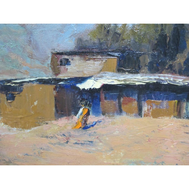 Early 20th Century Southwest Mountain Landscape Adobe House Signed Oil Painting in Gilt Frame For Sale - Image 5 of 8