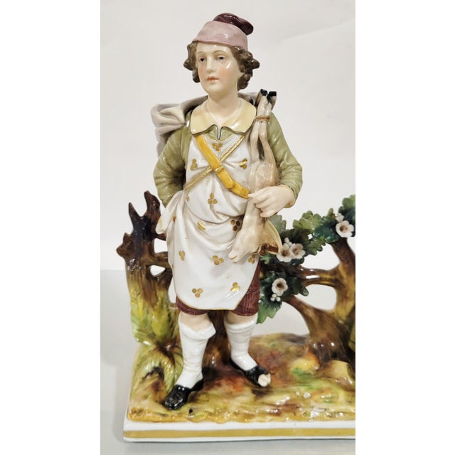 Antique German Hand Painted Volkstedt Porcelain Grouping Man & Woman For Sale - Image 9 of 13