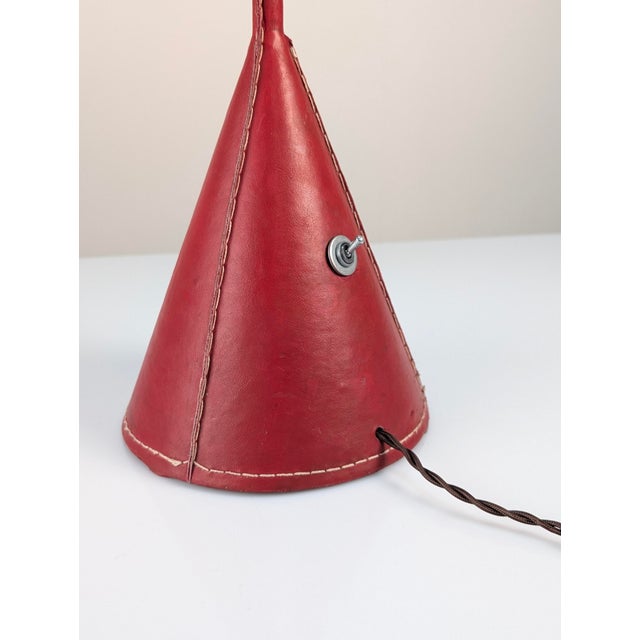 Mid-Century Modern Floor Lamp in Red Leather attributed to Jacques Adnet, France, 1960s For Sale - Image 14 of 16