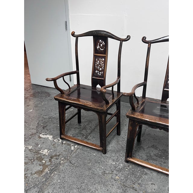 Antique Chinese Qing Dynasty Elmwood Armchairs, Pair For Sale - Image 11 of 12