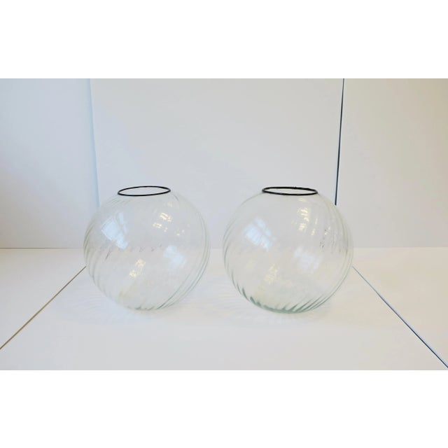 Sphere Globe Fluted Glass Vases - a Pair For Sale In New York - Image 6 of 13