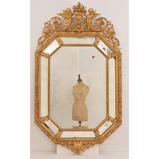 Antique Louis Philippe Octagonal Gold Leaf Wall Mirror with Avec Flowers and Cherubs, Mirror, 19th Century For Sale - Image 4 of 11