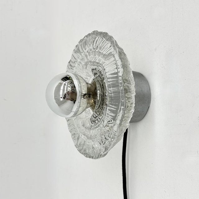 Mid-Century Modern Ice Glass Wall Light or Flush Mount from Peill & Putzler, 1970s For Sale - Image 3 of 18