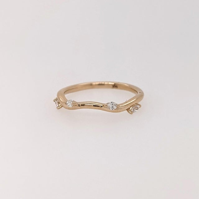 Contemporary Dainty Natural Diamond Stackable Band in Solid 14k Yellow Gold, Size 6.75 For Sale - Image 3 of 6