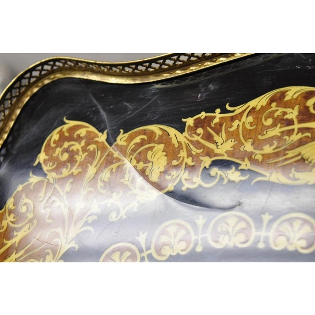 Vintage Italian Lacquered Wood & Brass Chariot Marquetry Inlay Bar Serving Tray For Sale In Philadelphia - Image 6 of 12