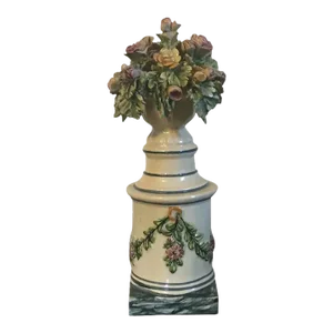 Antique Early 19th Century English Staffordshire Pearlware Flower Topiary Trophy Urn on Column 1810