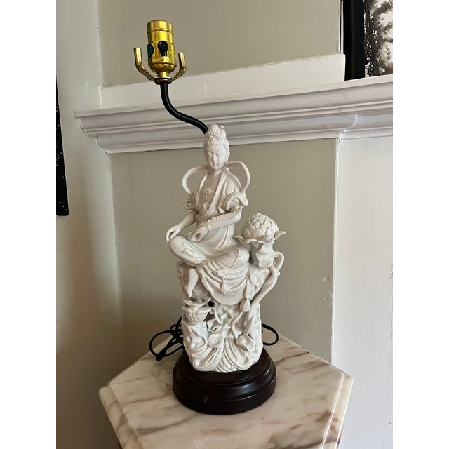 Blanc De Chine Figural MCM Asian Lamp For Sale - Image 10 of 11