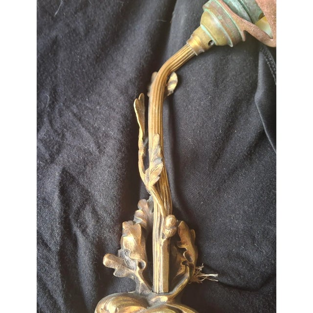 19thc French Art Nouveau Gilt Bronze "Beautiful Baby Face" Sconce With Designer Art Glass Period Shade For Sale - Image 15 of 18