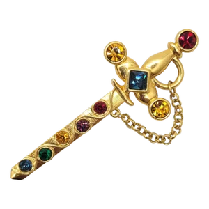 Vintage SIgned Napier Jewel Tone Rhinestones Sword Brooch, 1991