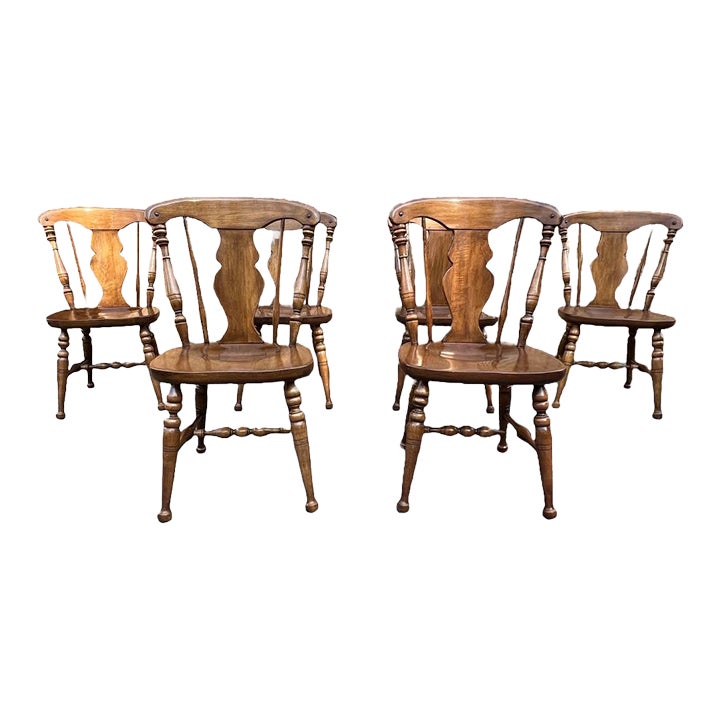 1960s Vintage Colonial Heywood Wakefield Maple Dining Chairs Set of 6