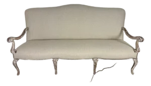 French Louis XV Style Painted Settee With New Linen Upholstery