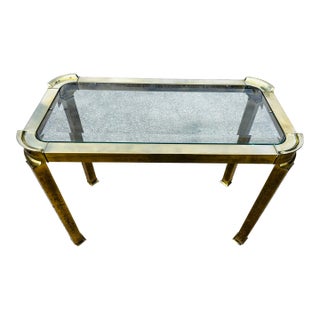 Vintage Solid Brass Glass Console Table Attributed to Mastercraft For Sale