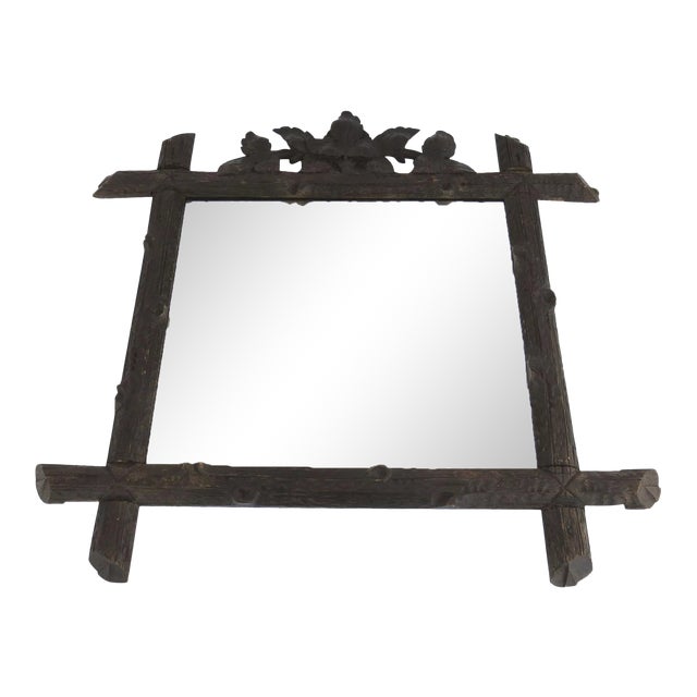 Black Forest Carved Frame Mirror with Leaf and Branch Motif For Sale