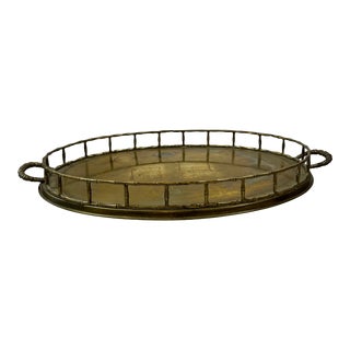 Vintage Brass Faux Bamboo Gallery Tray For Sale