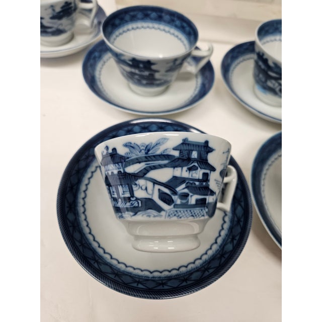 Mottahedeh Blue Canton Pattern from The Charleston Collection. 8 elegant cups and deep saucers with classic Chinoserie...