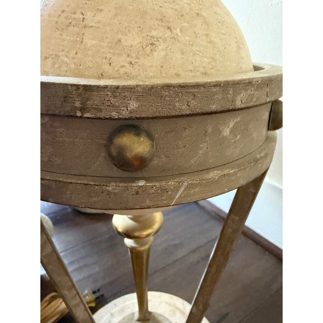 Pair of Neoclassical Travertine, Cast Iron & Brass Sculptural Lamps, Attributed to Michael Taylor For Sale - Image 10 of 17