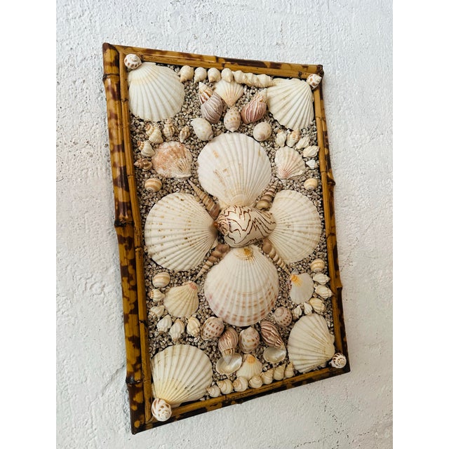 Coastal Antique Cane and Bamboo Panel With Shells For Sale - Image 3 of 8