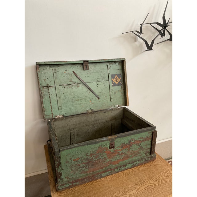 Early 20th Century Rustic Green Painted Wooden Storage Chest or Trunk For Sale - Image 13 of 14