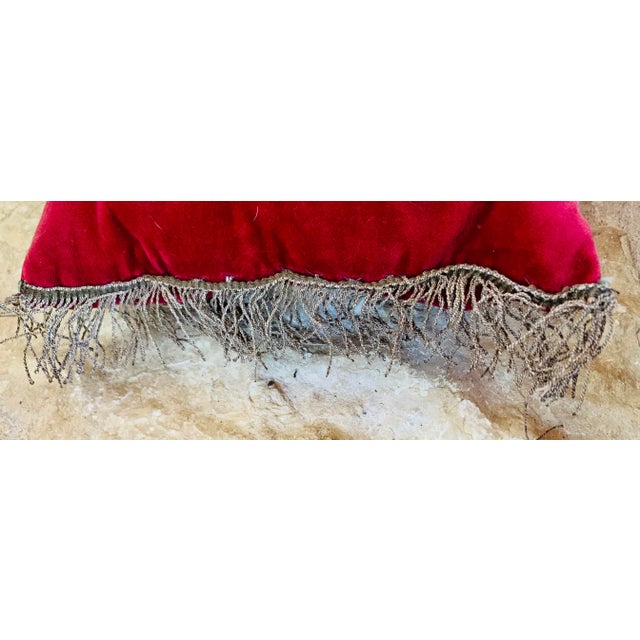 Antique 18th Century European Verdure Tapestry Fragment Velvet Pillows With Bullion Fringe- A Matching Pair For Sale - Image 4 of 10