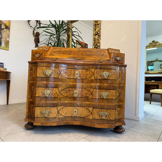 Wood Antique Baroque Writing Secretary with Drawers For Sale - Image 7 of 18