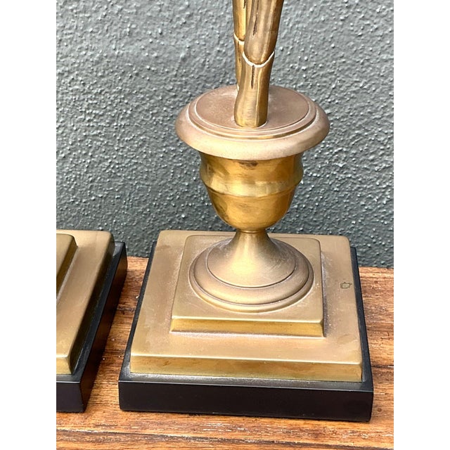 Vintage Palm Tree Brass Table Lamps - Pair For Sale - Image 9 of 10