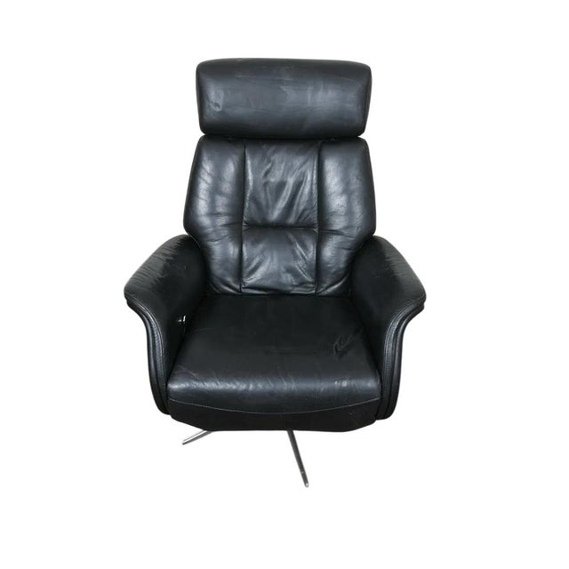 Danish Modern Leather Swivel Lounge Chair Recliner For Sale - Image 4 of 13