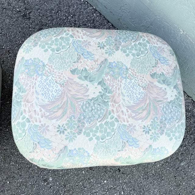 Postmodern Multicolored Floral Fabric Pouf Ottomans - A Pair For Sale - Image 9 of 10