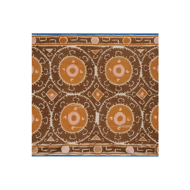 Mid-Century Modern Boho Brown Suzani Throw, Hand Embroidered Tapestry, Neutral Orange Decor 7'5'' X 12'1'' For Sale - Image 3 of 13