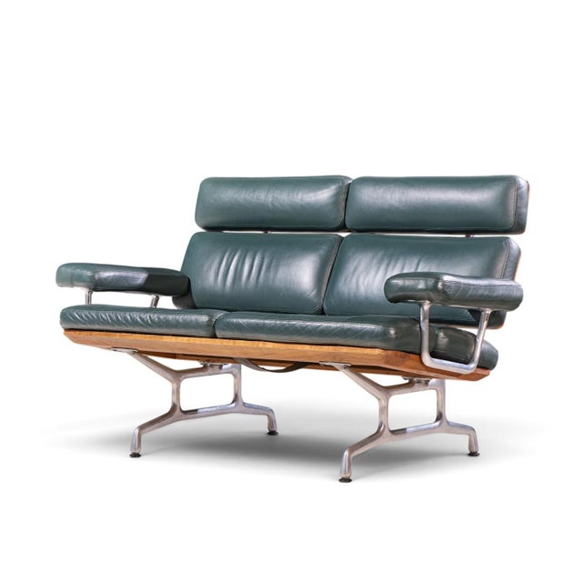 Mid-Century Modern Charles & Ray Eames for Herman Miller Model Es108 Mid Century Walnut and Leather Two-Seat Sofa For Sale - Image 3 of 10