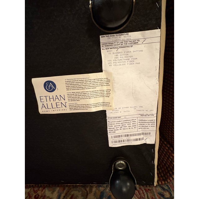 Vintage 1999 Ethan Allen Upholstered Armchair Pair With Matching Ottoman For Sale - Image 10 of 10