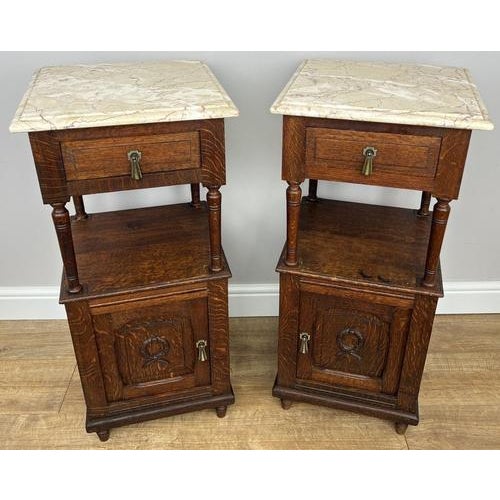 Bedside Tables in Carved Oak with Marble Top, Set of 2 For Sale - Image 14 of 14