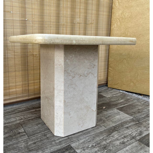 Stone Pair of Postmodern Two Tones Italian Marble End Tables. Circa 1980s For Sale - Image 7 of 12