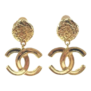 Chanel Vintage Gold Plated CC Textured Clip on Earrings - 2 Pieces